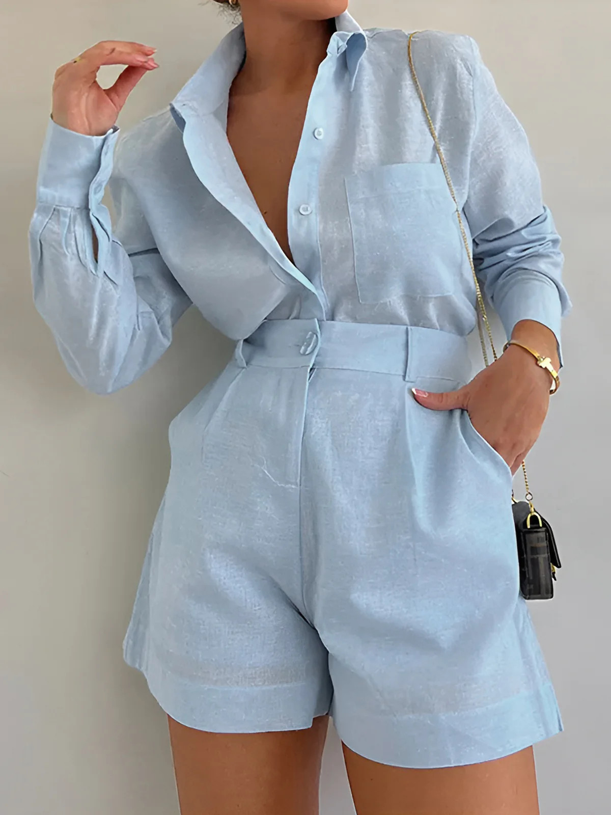 Long Sleeve Loose Shorts Set | Commense
