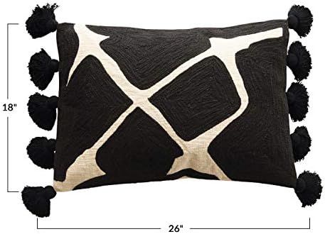 Creative Co-Op Cotton Embroidered Lumbar, Black & White Pillow | Amazon (US)