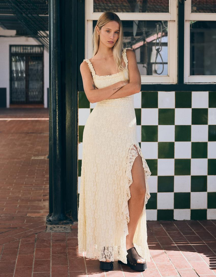 Lace midi dress - Women | Bershka UK