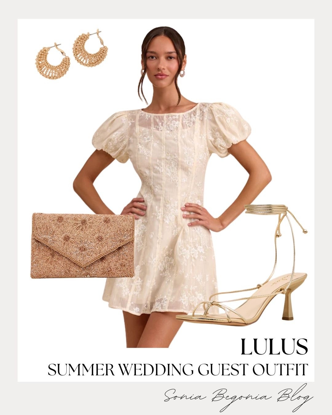 The dreamiest summer wedding guest outfit from Lulus! I love the romantic lace details on this stunning cream dress, paired perfectly with gold statement earrings and a textured clutch. ✨

I completed this look with strappy gold kitten heels that add the perfect touch of elegance for a sunny celebration. 🥂

#LTKwedding #weddingguest #summerwedding #Lulus #LTKunder100 #weddingguestoutfit #summerfashion #ootd #chicstyle

#LTKootd #LTKWedding #LTKSeasonal