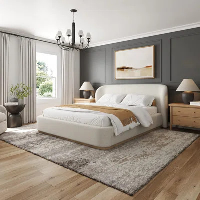 Modern Premium Upholstered Platform Bed Frame – Wingback Headboard, Performance Fabric, Rounded Corners | Wayfair North America