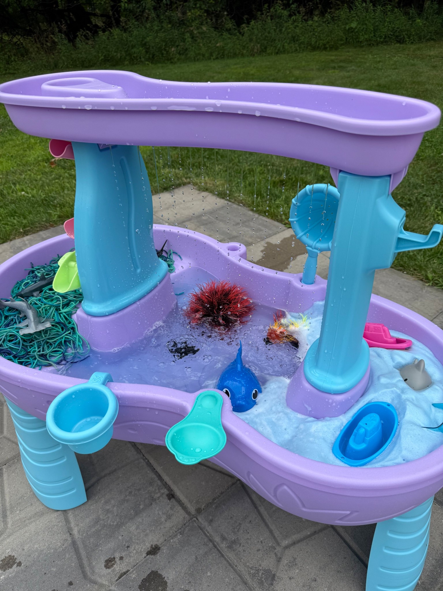 Toddler Water Table: Shark Week Theme! 🦈⛵️🌊

Happy Shark Week! To celebrate, I planned a few shark-themed toddler activities—and this was our very first themed water table setup. It was such a hit! 💙

Here’s how I put it together:
🍝 I cooked spaghetti noodles, tossed them in a zip-top bag with food coloring, and let them chill in the fridge. After rinsing off the extra dye, they had the perfect slippery texture for ocean sensory play!

🫧 For the foam, I made aquafaba:
– Liquid from a can of chickpeas
– A few drops of food coloring
– 1/4 tsp cream of tartar
I whipped it with an electric mixer until it turned into fluffy, ocean-blue foam!
Then I added in our @munchkin boats and shark bath toy! ⛵️🦈

In the middle section I added some aquarium plants and a water-activated swimming shark to complete the scene! 🪸

This was such a fun toddler play idea and Macy had so much fun with it!

✨ What water table theme should we try next?

#toddlerplay #summerfun #summertips #funwithwater #watertable #sharkweek #toddleractivities #kidactivities #sensoryactivities #toddlersensoryplay #creatorsearchinsights 

#LTKFamily #LTKSeasonal #LTKKids