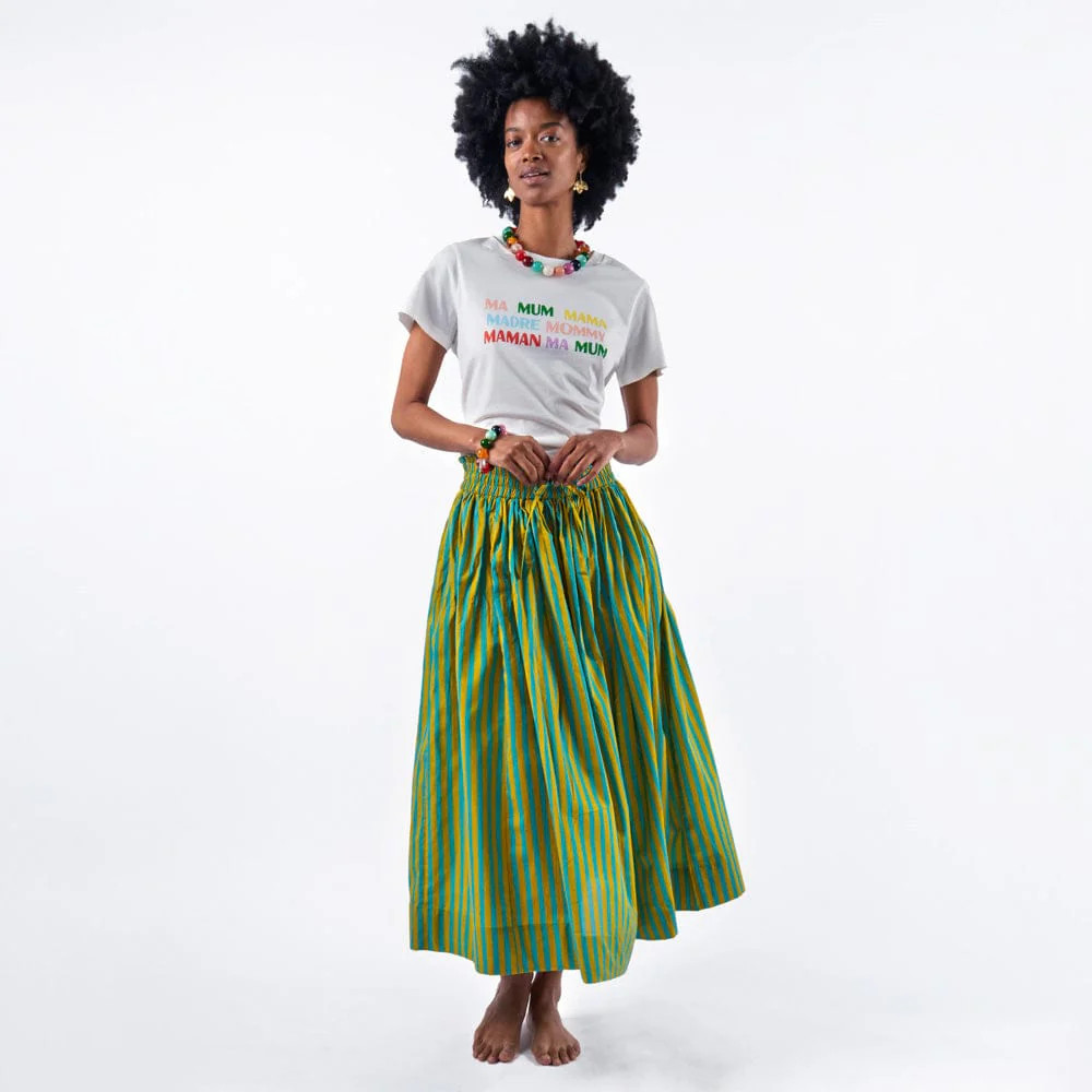 PREORDER - Keaton Stripe Skirt Aqua + Chartreuse | INK+ALLOY