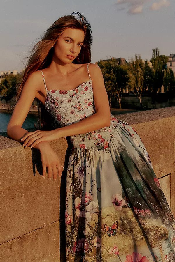 The Muse Basque-Waist Midi Dress | Anthropologie (US)
