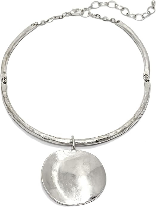 Jewelry Hammered Circle Pendant Necklace with Adjustable Chain | Amazon (US)