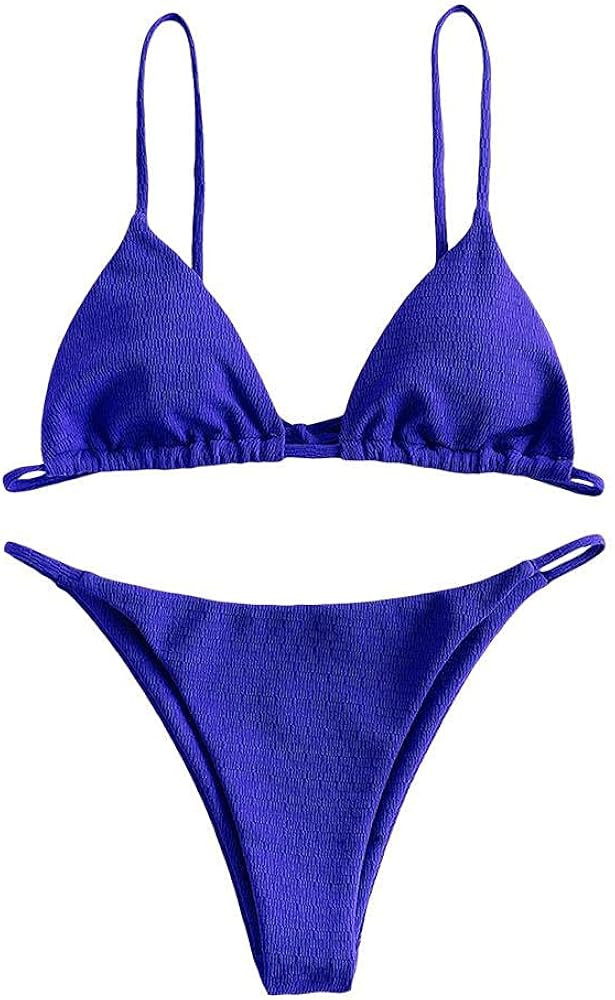 ZAFUL Women's Sexy Triangle Bikini Set Cami String Swimwear Texture High Cut Thong Swimsuit Cheek... | Amazon (US)
