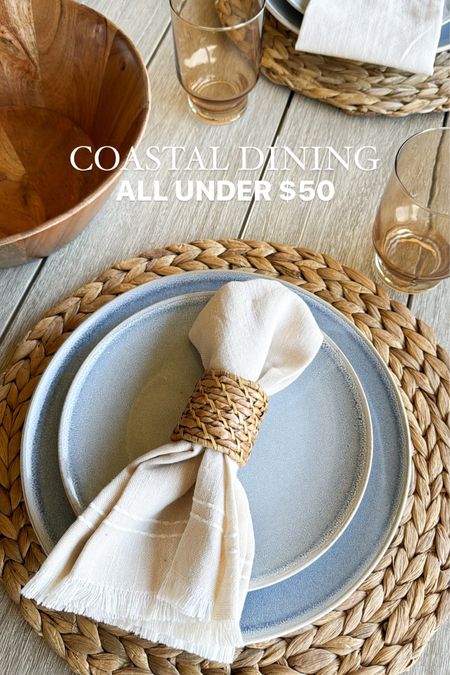 Coastal dining under $50! Obsessed with these blue stoneware plates + linen napkins. Beautiful for any spring indoor/outdoor table - all from @walmart! *side note- chargers are old, but linking really cute (similar) ones! #walmarthome #walmartpartner 

#LTKfindsunder50 #LTKstyletip #LTKhome