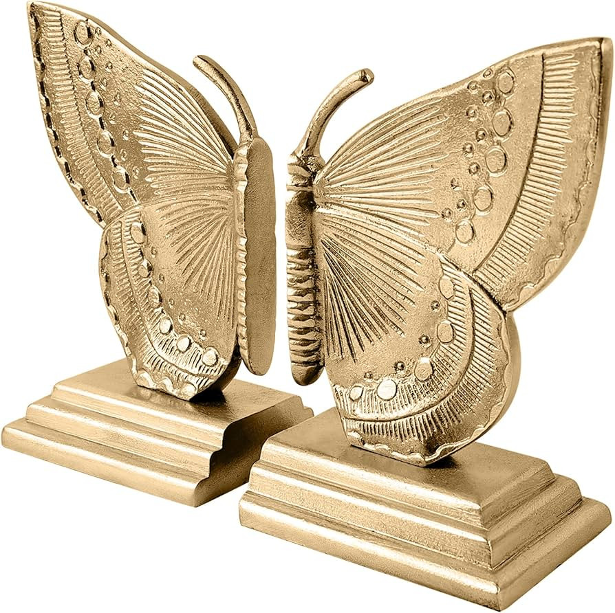 Vintage Brass Decorative Bookends Butterfly Design, Heavy Sturdy Cast Iron Book Ends, Metal Bronz... | Amazon (US)