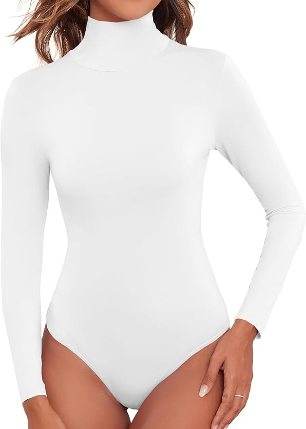 Long Sleeve Women Turtleneck Bodysuit Shirts 2024 Fashion Going Out Tops | Amazon (US)