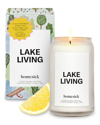 Homesick Scented Candles for Home (Lake Living) - 13.75 oz Long-Lasting Soy Wax Blend Jar Candle Gifts for Women & Men, 60-80 Hours Burn Time - Notes of Fresh Mineral Springs, Water Lotus & Pine | Amazon (US)