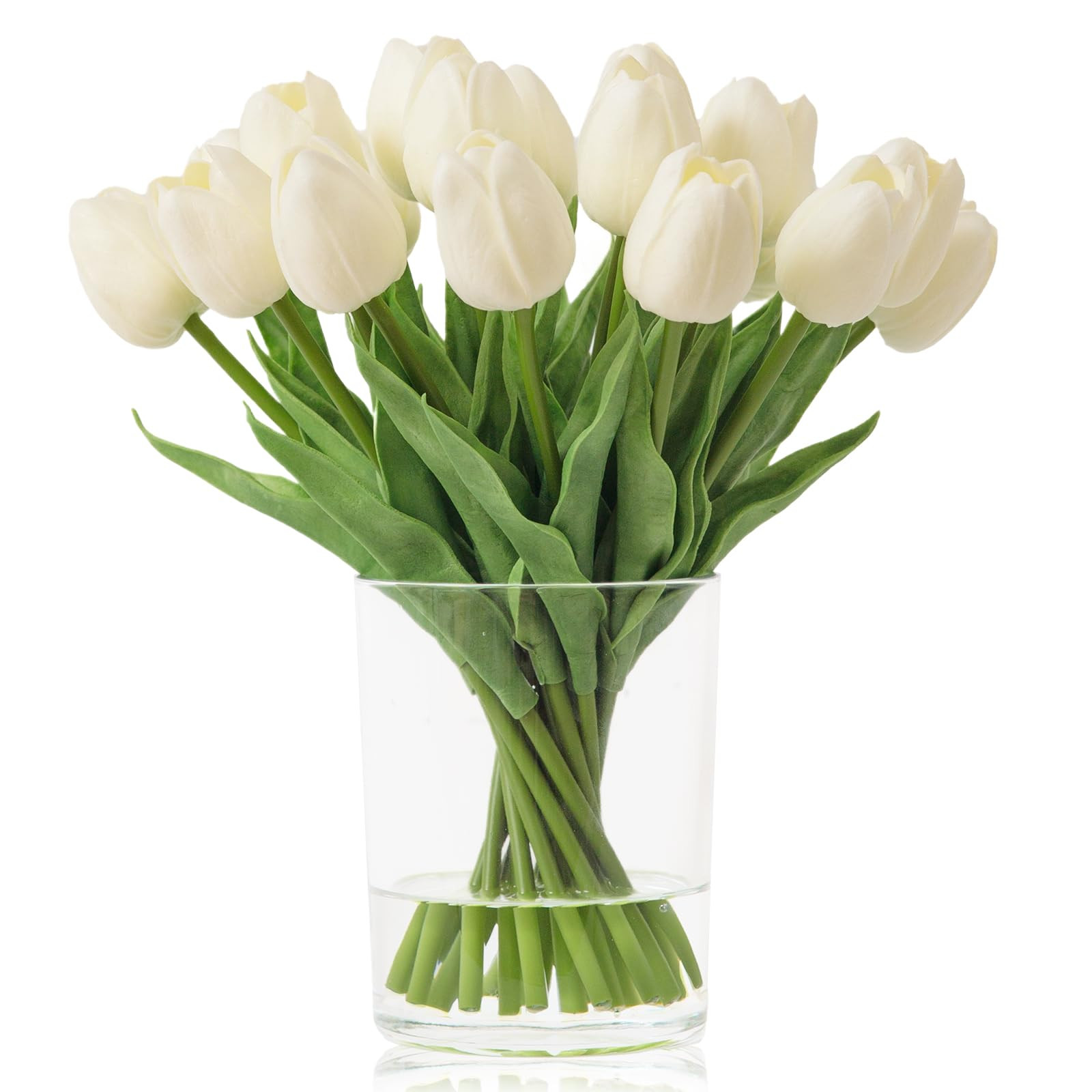 WELL KNOWN 20 Pcs White Tulips Artificial Flowers in Vase, Fake Flowers in Glass Vase, Real Touch... | Amazon (US)