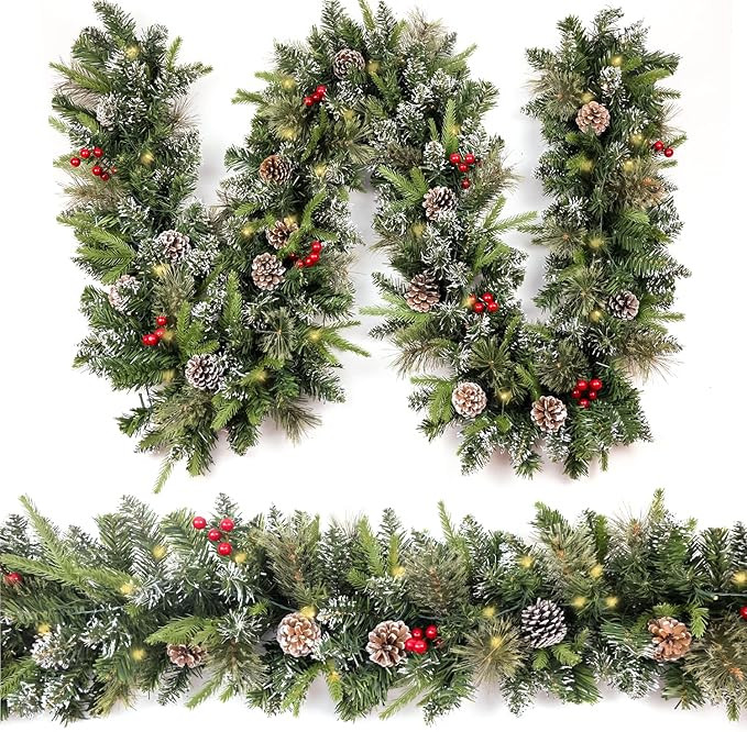 HomeKaren Christmas Garland Snowy 9ft with 50 Lights, Christmas Decor with 50 Light Timer for Man... | Amazon (US)