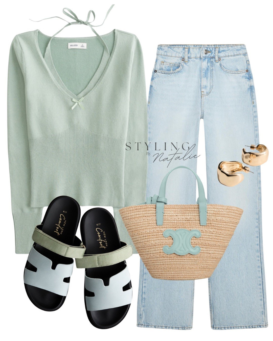 Casual spring outfit🩵🧚
Halter neck sweater top, straight high waist jeans, two tone flat chunky sandals & gold earrings. Green top, knit top, zara, summer outfit, casual, everyday look.

#LTKAprilSpotlight #LTKspring #LTKeurope