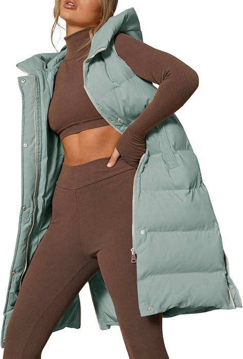 Women's Long Hooded Puffer Vest Sleeveless Stand Collar Down Vest | Amazon (US)