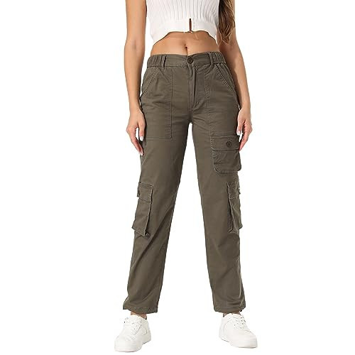 Raroauf Grey Green Cargo Pants for Women Cotton Casual Militray Army Combat Hiking Workwear with 7 Pockets 30W(US 10) | Amazon (US)