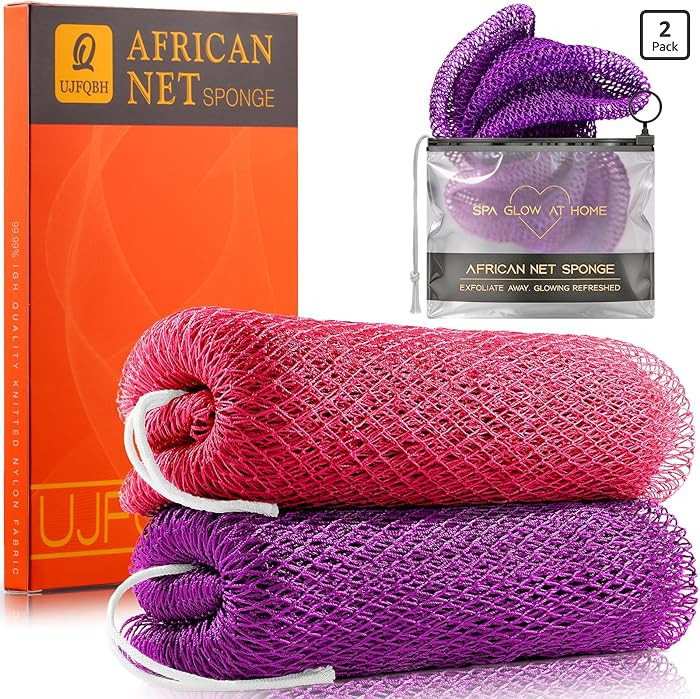 UJFQBH African Net Sponge Authentic 2-Pieces Exfoliating Body Scrubber for Shower & Bath, Deep Cl... | Amazon (US)