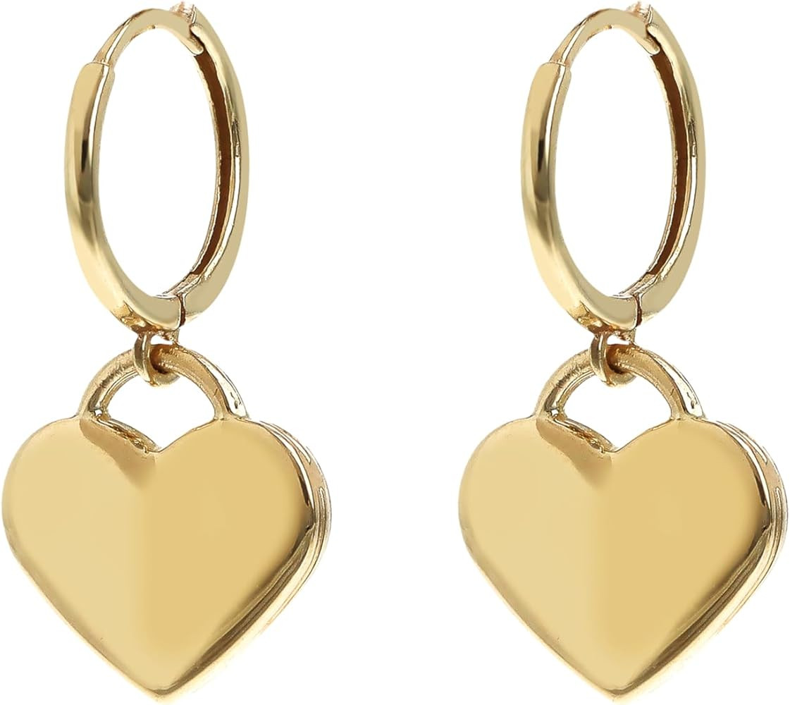 MILOR 9K Gold Heart Charm Hoop Earrings for Women – Hypoallergenic Italian Jewelry – Made in ... | Amazon (US)