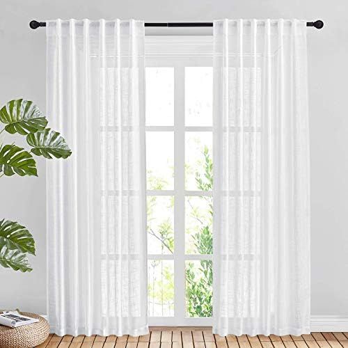 Amazon.com: NICETOWN White Linen Sheer Curtains and Drapes 84 inches Long, Rod Pocket & Back Tab ... | Amazon (US)