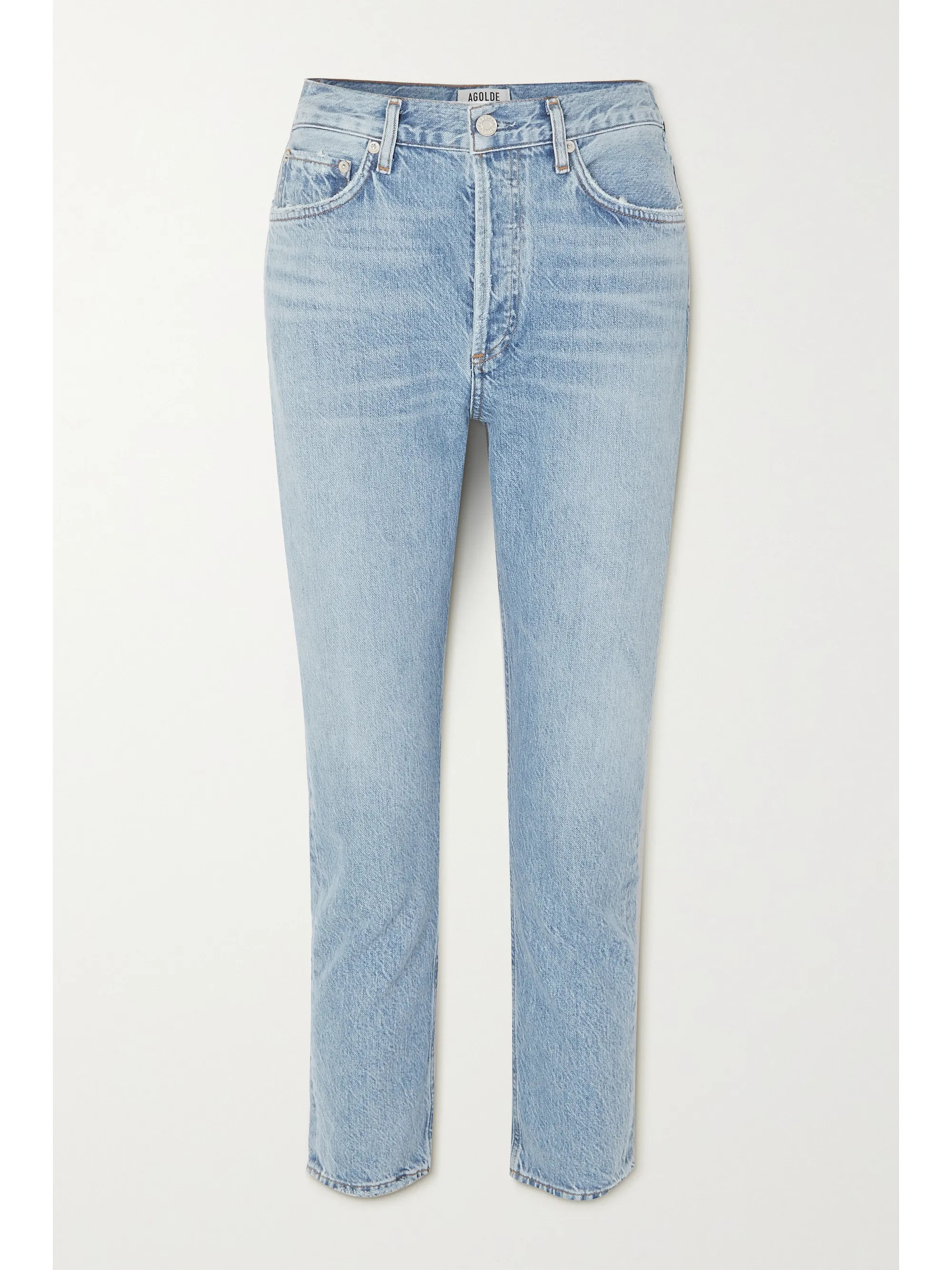 Light denim Riley cropped organic high-rise straight-leg jeans | AGOLDE | NET-A-PORTER | NET-A-PORTER (US)