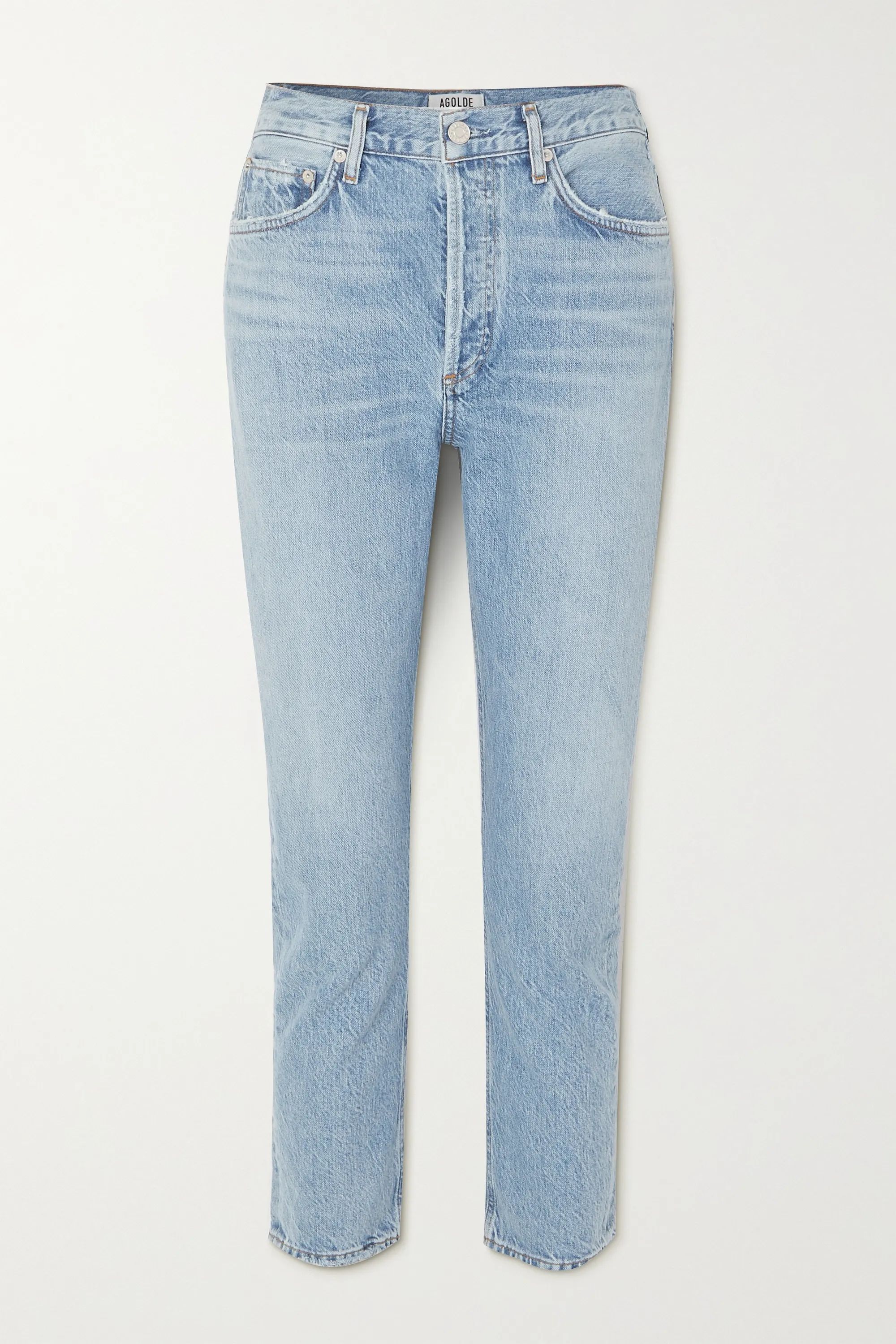 Light denim Riley cropped organic high-rise straight-leg jeans | AGOLDE | NET-A-PORTER | NET-A-PORTER (US)