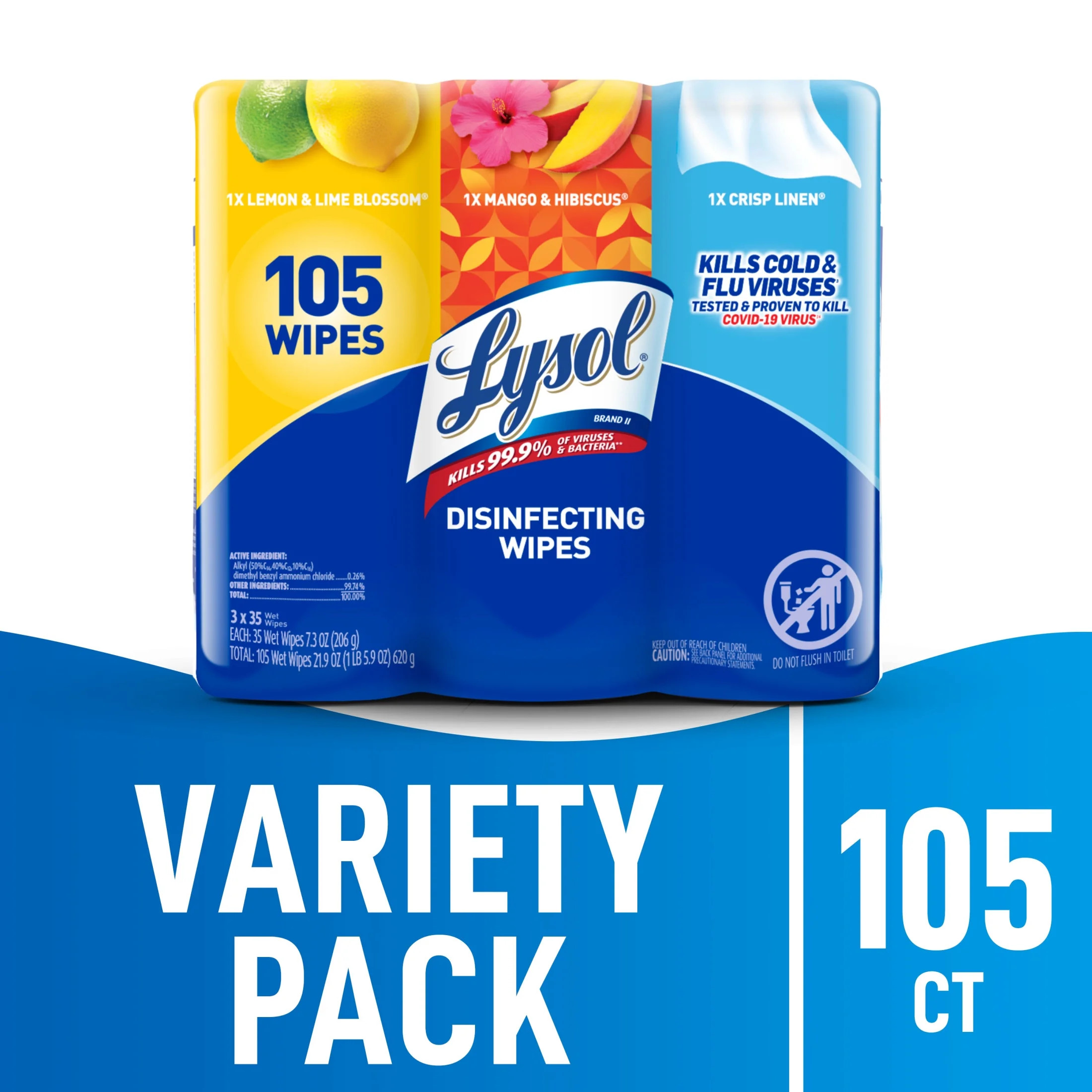 Lysol® Disinfecting Wipes - (1 Lemon + 1 Brand New Day Mango & Hibiscus + 1 Crisp Linen) 4/(3x35... | Walmart (US)
