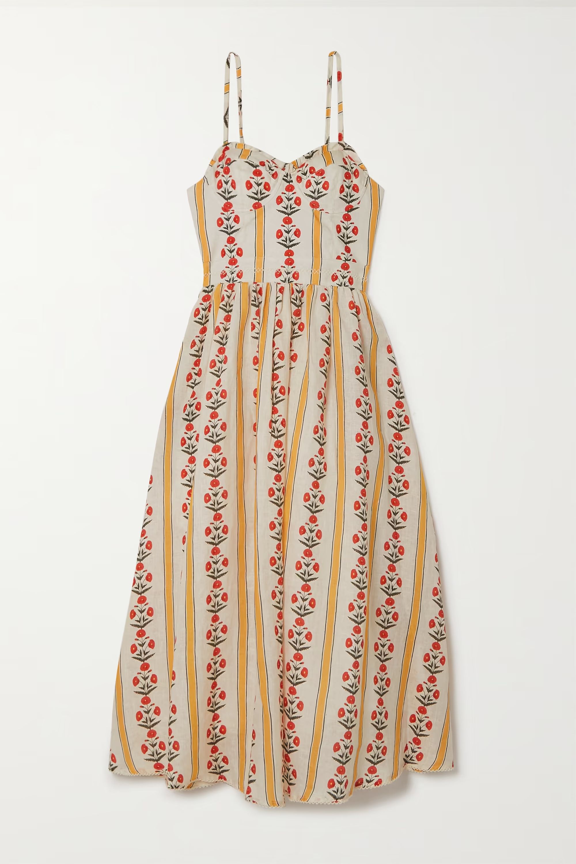 Acacia floral-print linen midi dress | NET-A-PORTER (US)