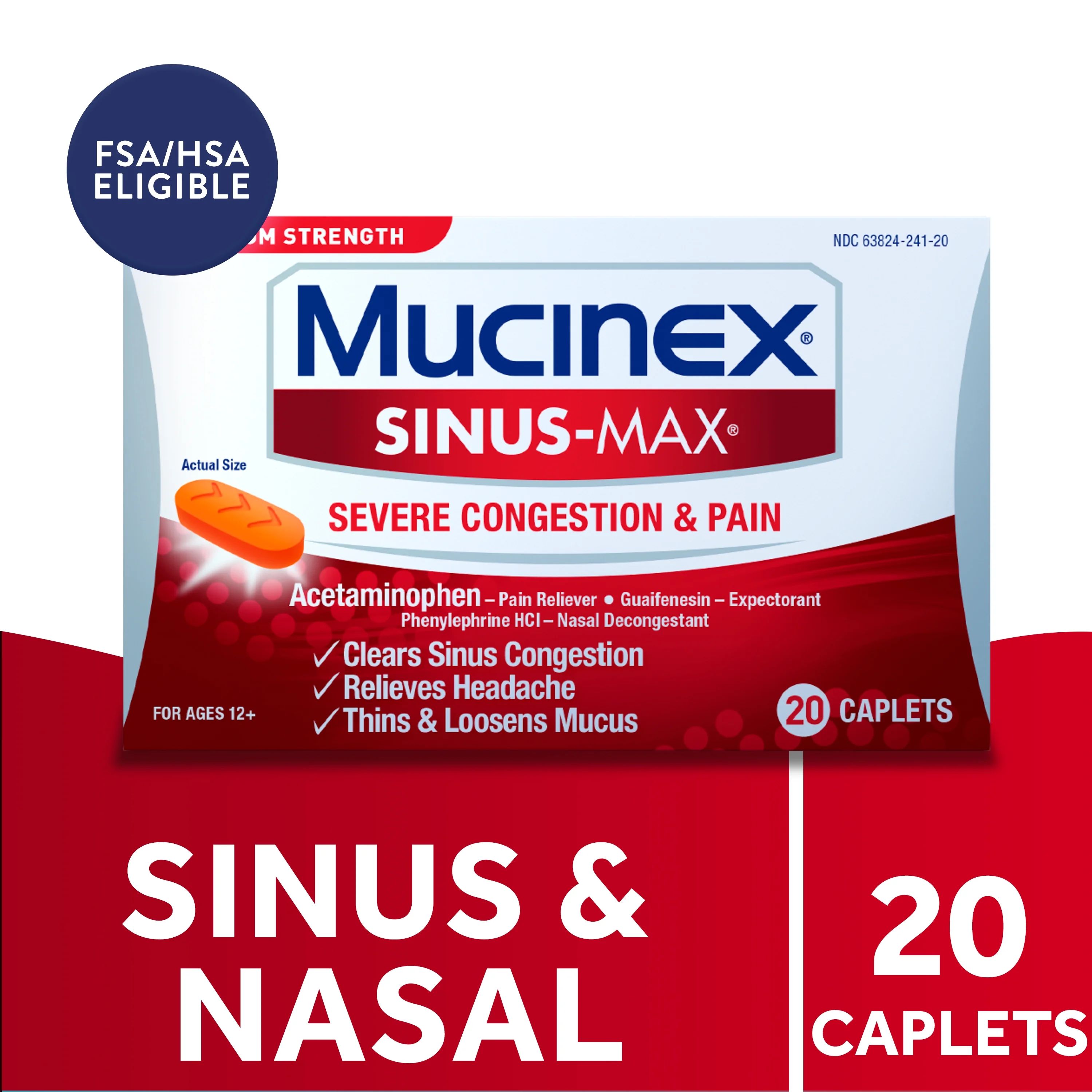 Maximum Strength Mucinex Sinus-Max Severe Congestion & Pain, Sinus Symptom Relief, Pain Reliever,... | Walmart (US)