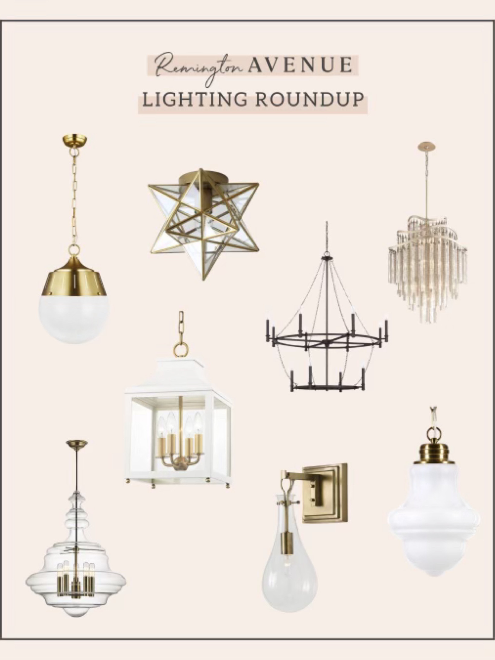 Lighting collection throughout my house. 
Hallway pendants 
Star semi flush mount lighting 
Lantern light for girls room 
Dramatic large scale chandelier over bathtub 
Entry way black chandelier 
Hanging pendant mudroom
Powder bathroom Sconce lights 

#LTKHome
