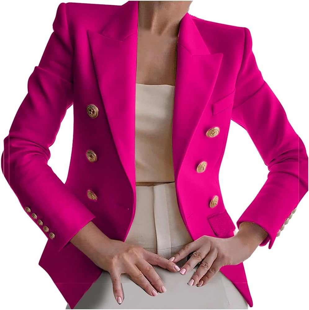 Women Buttons Blazer Jackets Solid Office Coat Cardigans Suit Jacket Spring Winter Outwear Long S... | Amazon (US)