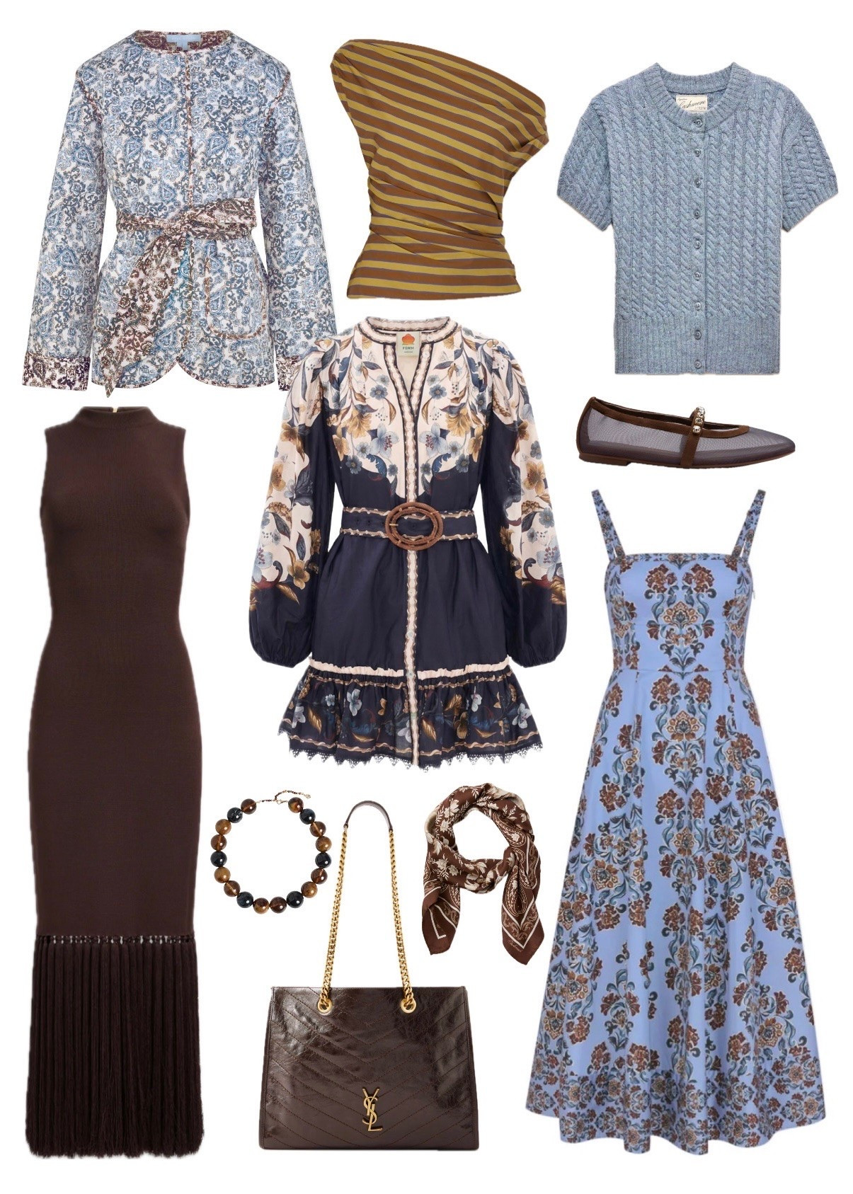 Fall new arrivals 🍂✨ fall dresses brown dress fringe dress farm Rio hill house home striped top blue and brown outfit ideas fall ootd classic style tuckernuck ysl Saint Laurent brown tote bag jcrew Nordstrom fall shoes