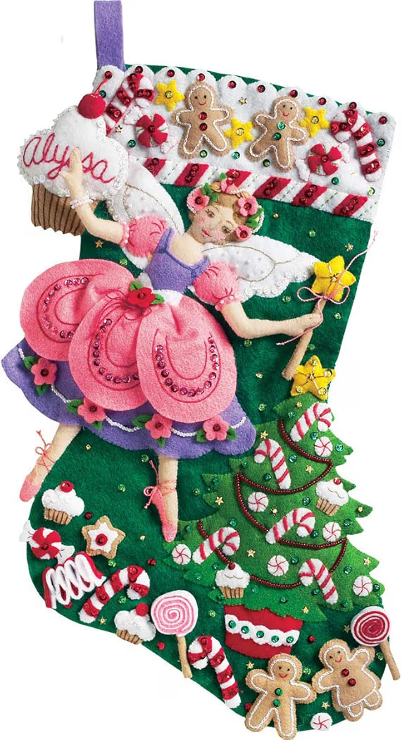 Bucilla Sugar Plum Fairy Christmas Stocking Felt Applique Kit, 85431 18-Inch | Amazon (US)