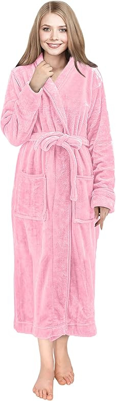 NY Threads Women Fleece Shawl Collar Bathrobe - Plush Long Robe | Amazon (US)