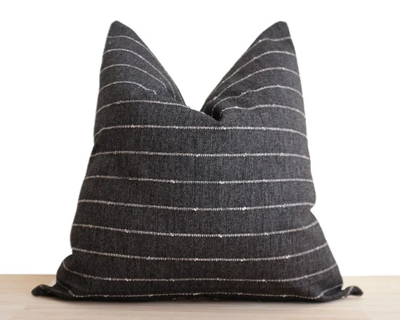 Woven Stripe Pillow Cover | Charcoal and Cream | Modern Farmhouse Collection  | 'Ivy' | Etsy (US)