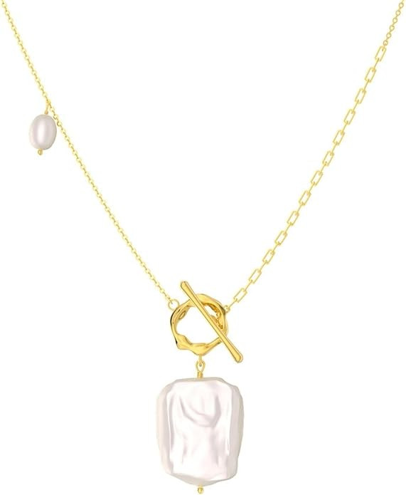 925 Sterling Silver Freshwater Cultured Pearl Baroque Style OT Pendant Necklace Clavicle Necklace... | Amazon (US)