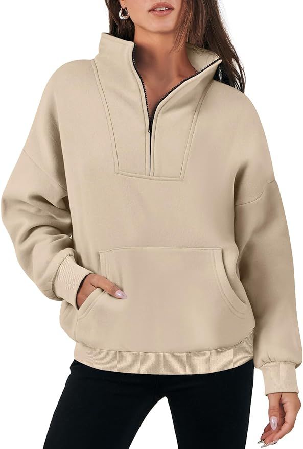Caracilia Women's Sweatshirts Long Sleeve Oversized Fleece Half Zip Crop Hoodies Teen Girls Y2K F... | Amazon (US)