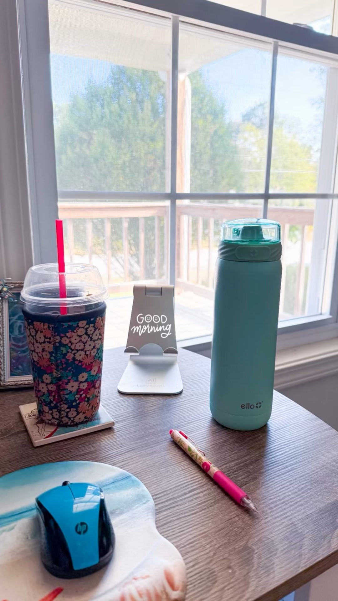 My little beverage station in the mornings at my desk. I love my Javasok for keeping my iced coffee cold minus the icky condensation, and my Ello tumbler for my water!

#LTKFindsUnder50 #LTKHome #LTKActive