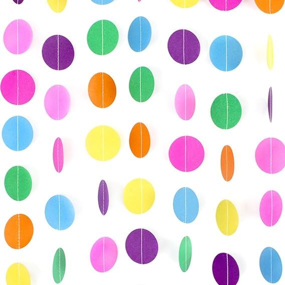 RUBFAC 66ft 5pcs Colorful Party Paper Garland Circle Dots Hanging Rainbow Decorations for Birthda... | Amazon (US)