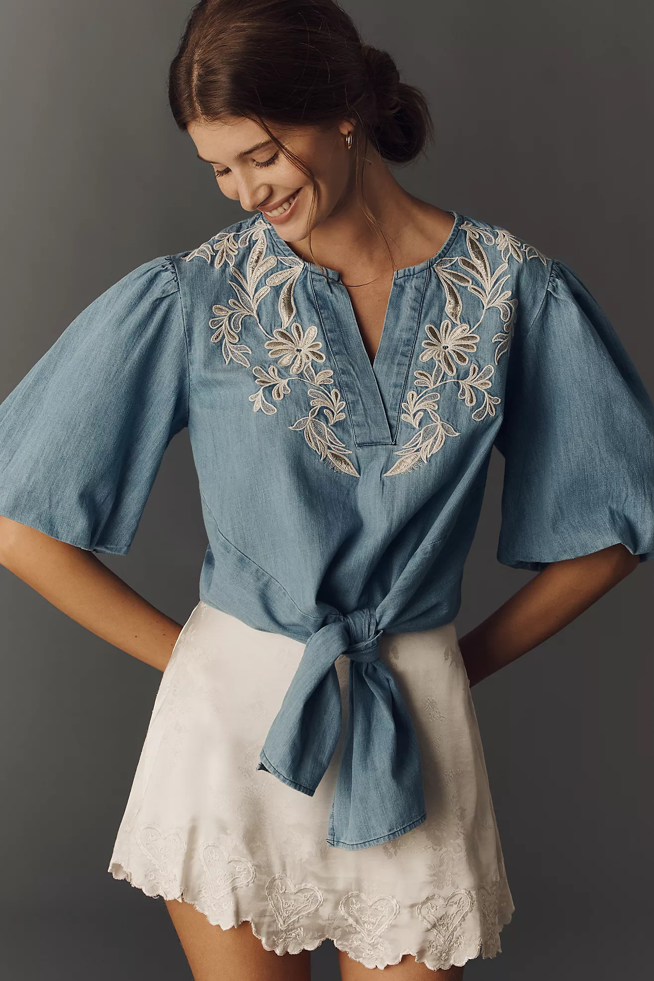 Maeve Puff-Sleeve Embroidered Blouse | Anthropologie (US)