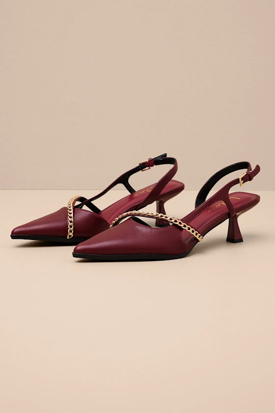 Ketra Wine Red Chain Kitten Heel Slingback Pumps | Lulus