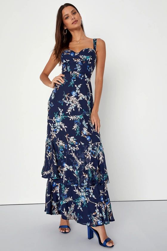 Stunning Sweetness Navy Blue Floral Burnout Maxi Dress | Lulus (US)