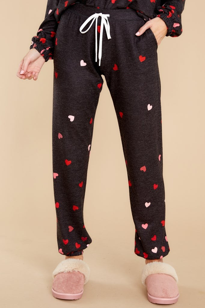 All My Heart Dark Grey Heart Print Joggers | Red Dress 