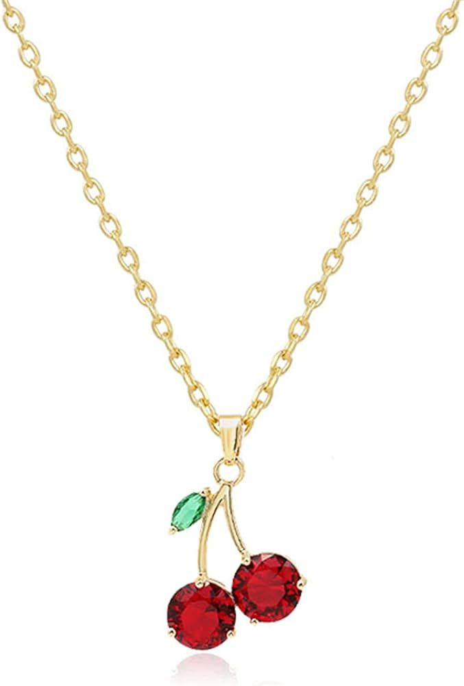 ONLYJUMP Personalized Red Crystal Cherry Fruit Earring Pendant Necklace for Women Girls Creative ... | Amazon (US)