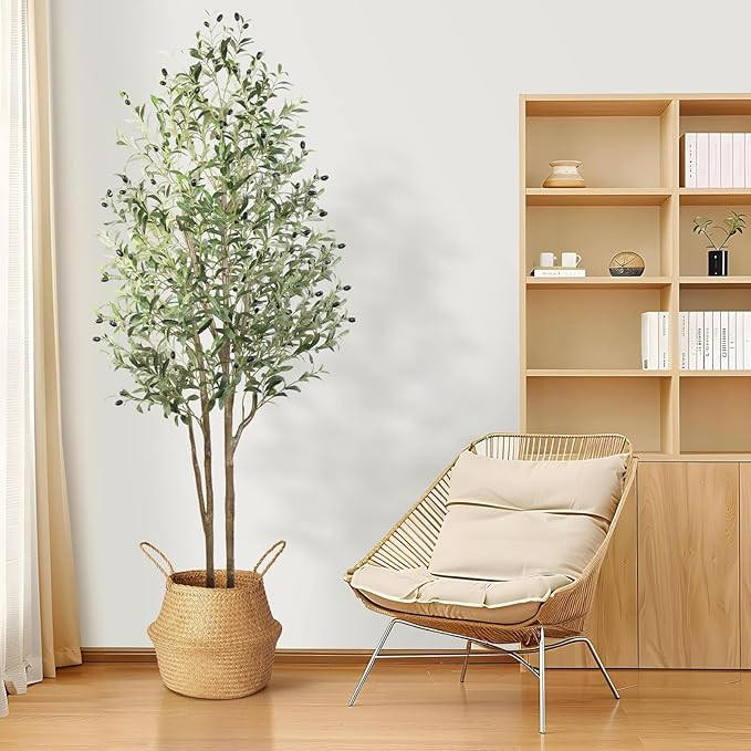 Artificial Olive Tree 6FT Tall Faux Silk Plant(72" in), Indoor Fake Olive Tree with Natural Wood ... | Amazon (US)