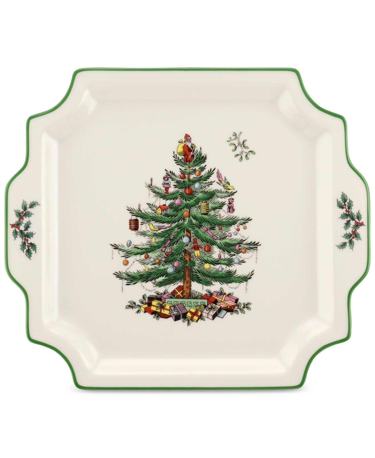 Spode Christmas Tree Square Handled Platter - Green | Macy's