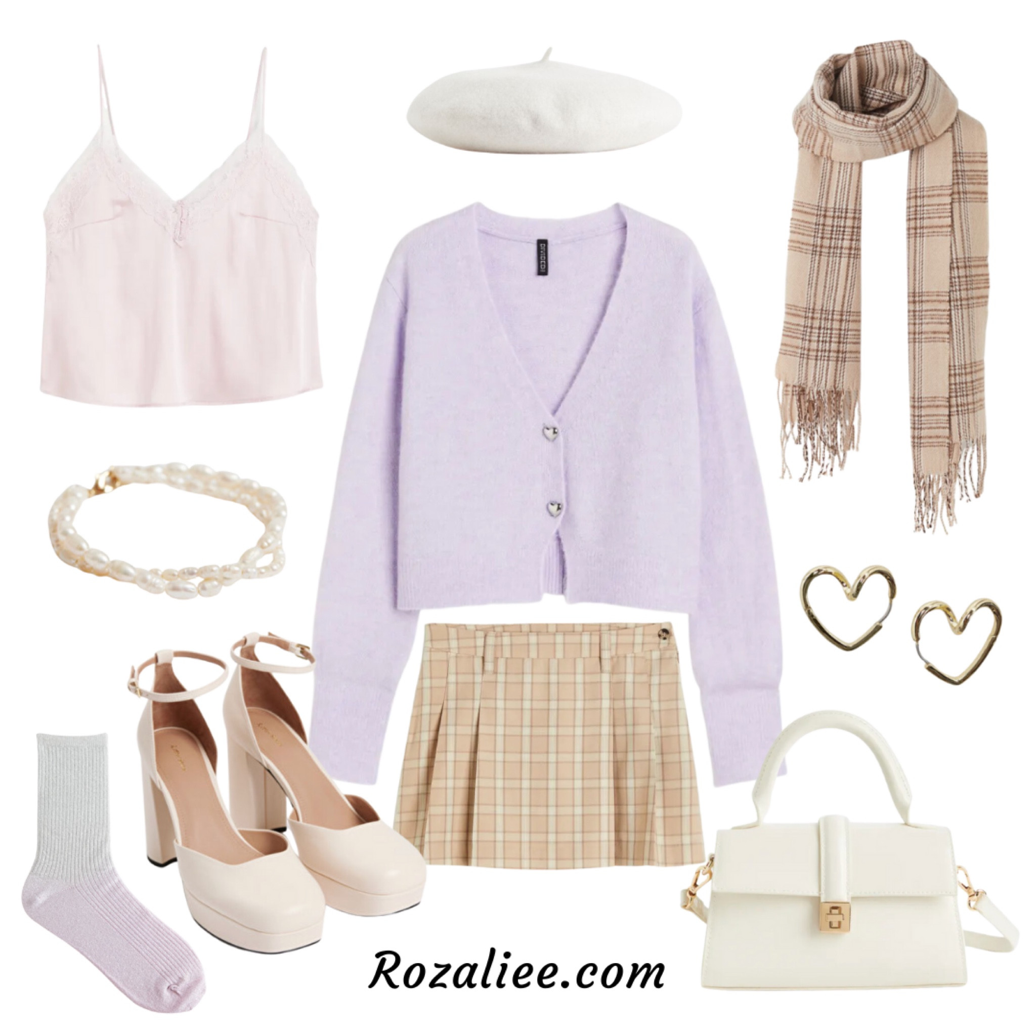 Coquette Outfit #3

Coquette Outfit with mini skirt
Lilac cardigan lavender cardigan
Plaid mini skirt plaid scarf
Checked mini skirt checked scarf
White beret white handbag
White platform heels
Heart earrings pearl bracelet
Lace camisole top
Coquette Outfit with beret

#LTKstyletip #LTKshoecrush #LTKSeasonal