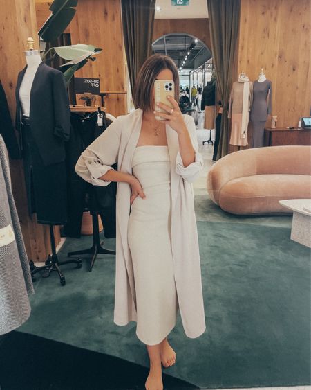 Cream on cream monochromatic strapless dress and robe you can wear for work, events, bridal shower, wedding, dinner and more! I love the versatility and how classic the lines are 👌🤍 

#LTKworkwear #LTKstyletip