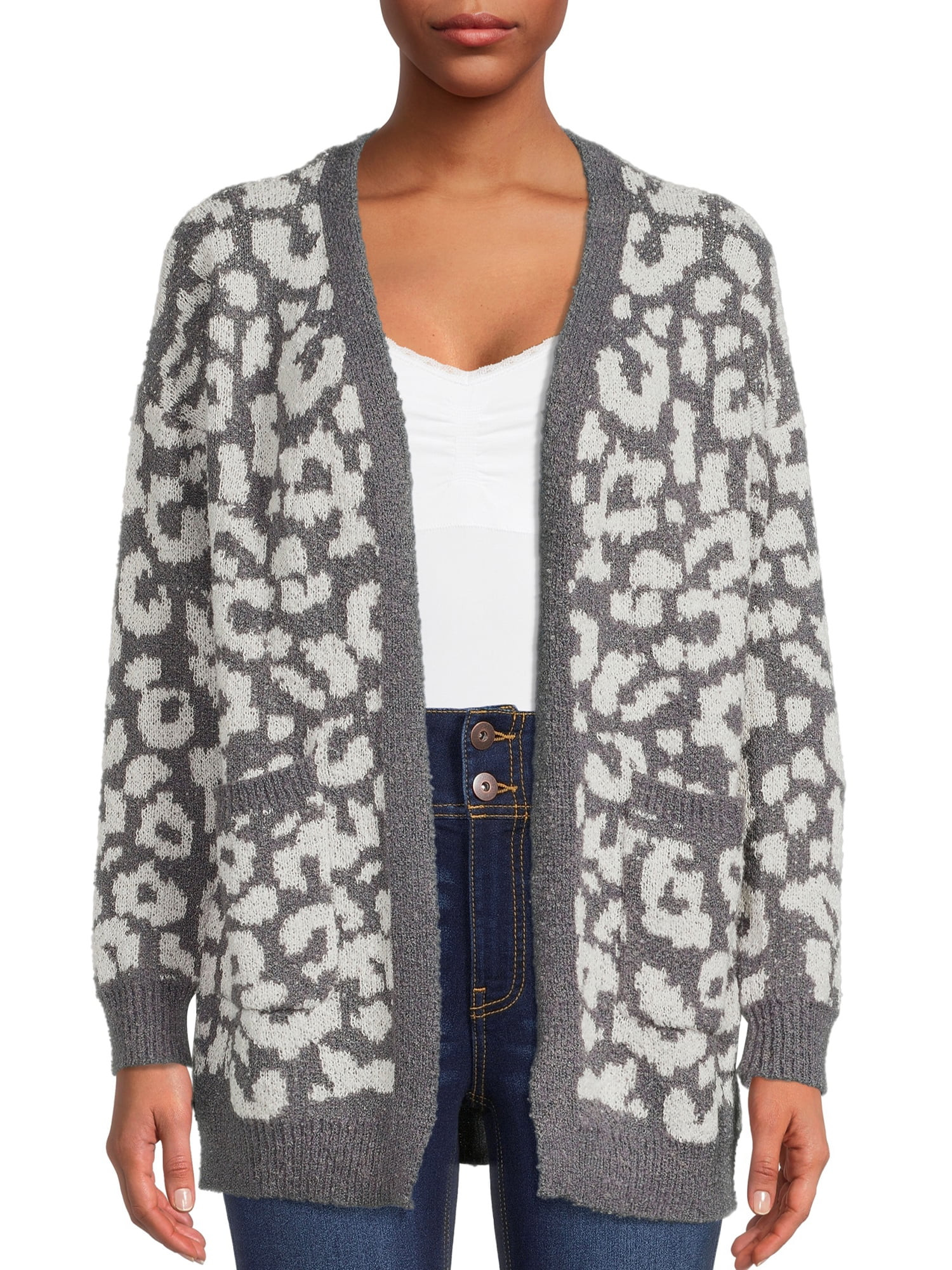 Dreamers by Debut Womens Cheetah Cardigan Long Sleeve Sweater - Walmart.com | Walmart (US)