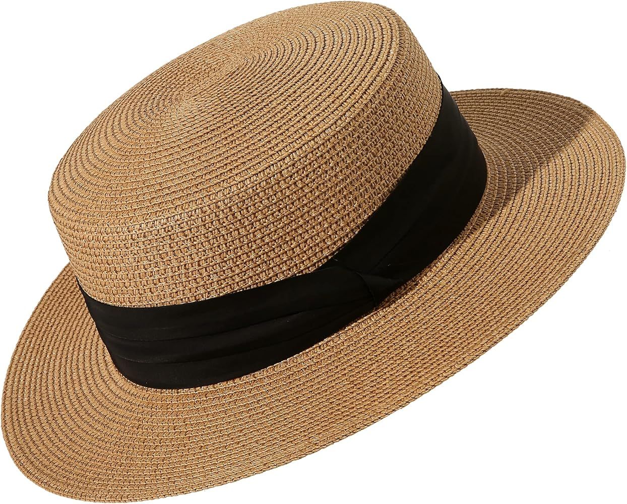 Lanzom Sun Hats for Women Wide Brim Straw Boater Hat Foldable Packable Beach Hat for Summer Fit S... | Amazon (US)