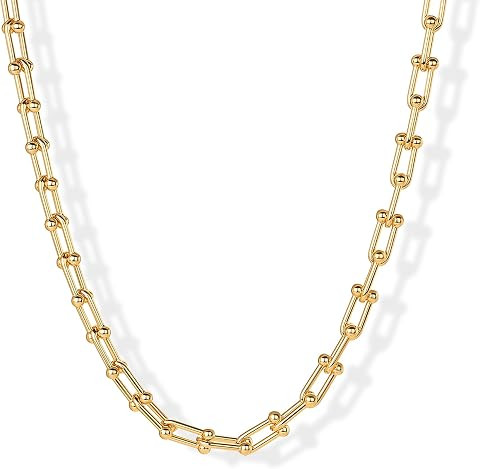 PAVOI 14K Gold Plated Chunky Graduated Chain Choker Necklaces for Women | Amazon (US)