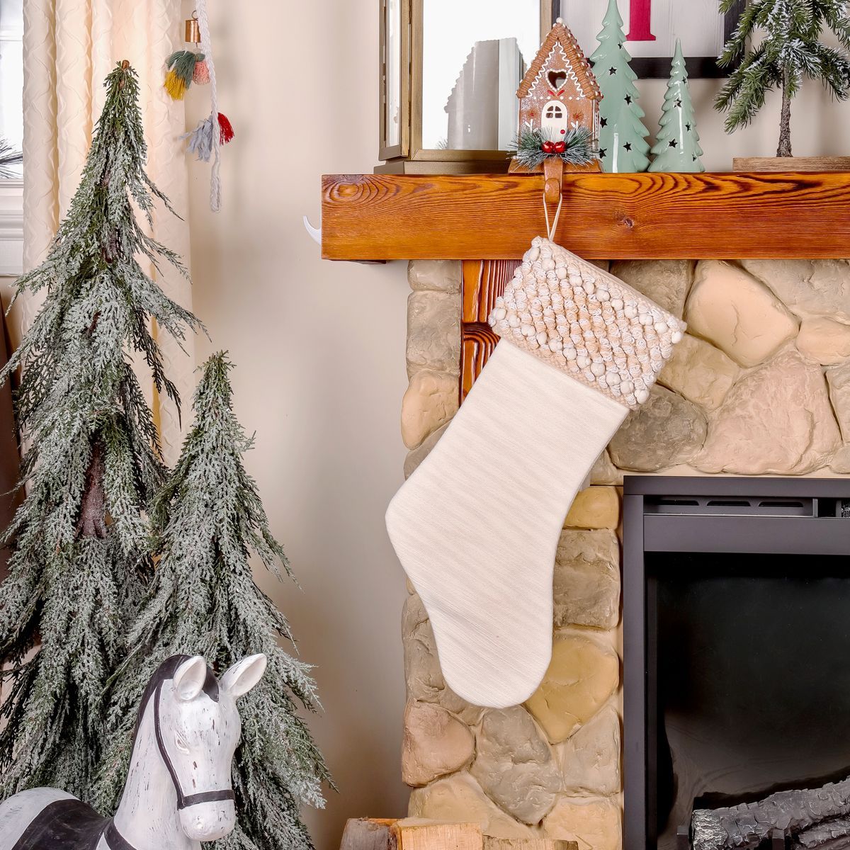 HGTV Home Collection Textured Cuff Cotton Woven Christmas Stocking, Ivory, 20 in | Target